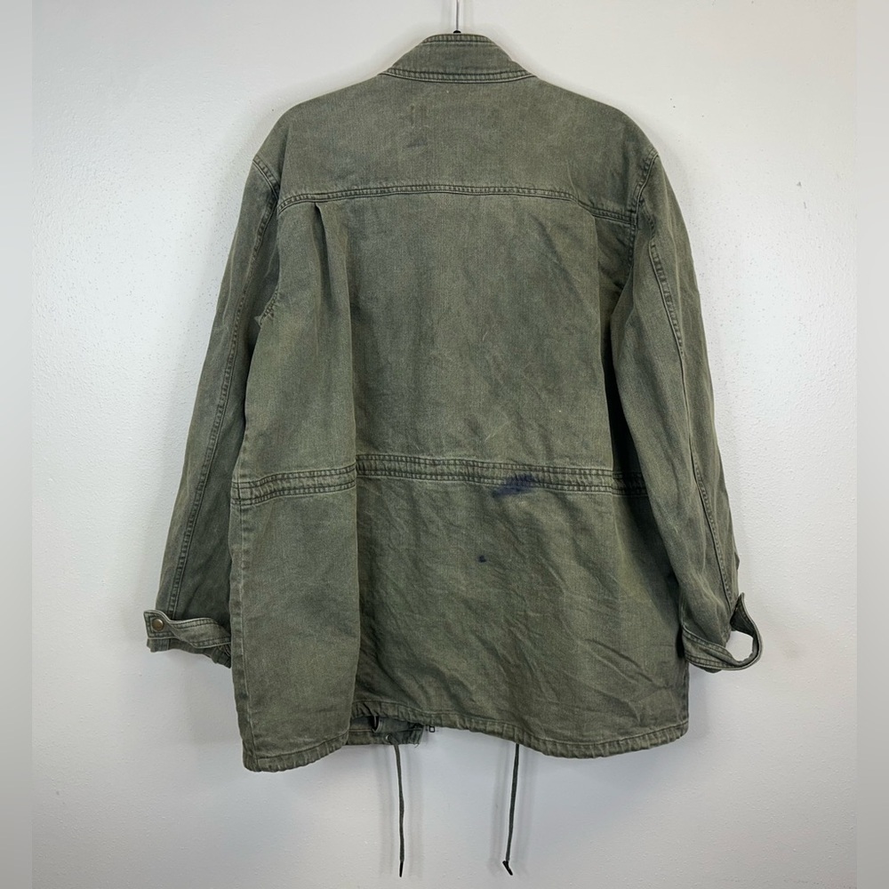 Green Utility Jacket Mens XL Pockets Full Zip Outdoor Barn Farm Military Style - Picture 10 of 15